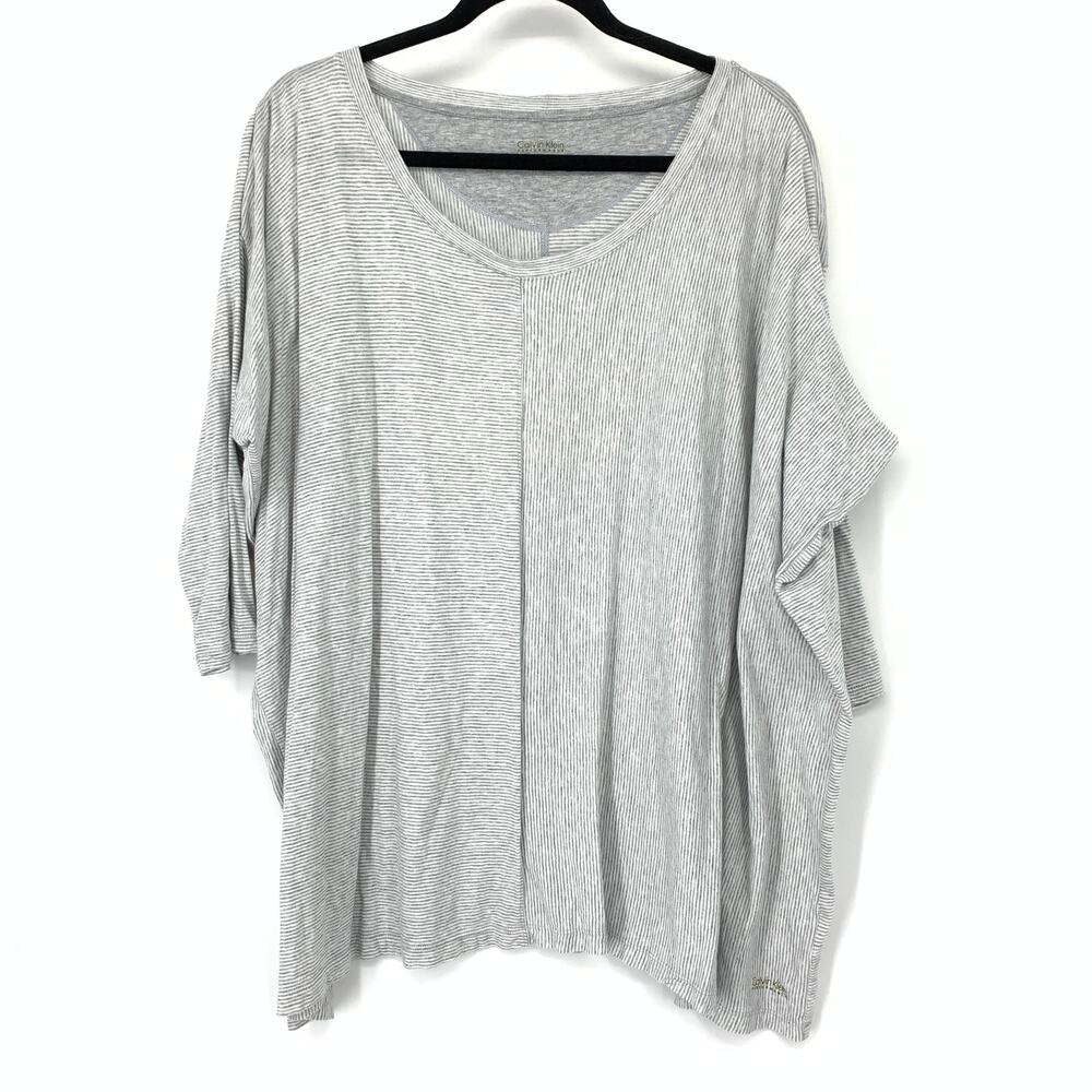 Calvin Klein Performance Oversized T-Shirt Womens XL Quick Dry Gray White Stripe